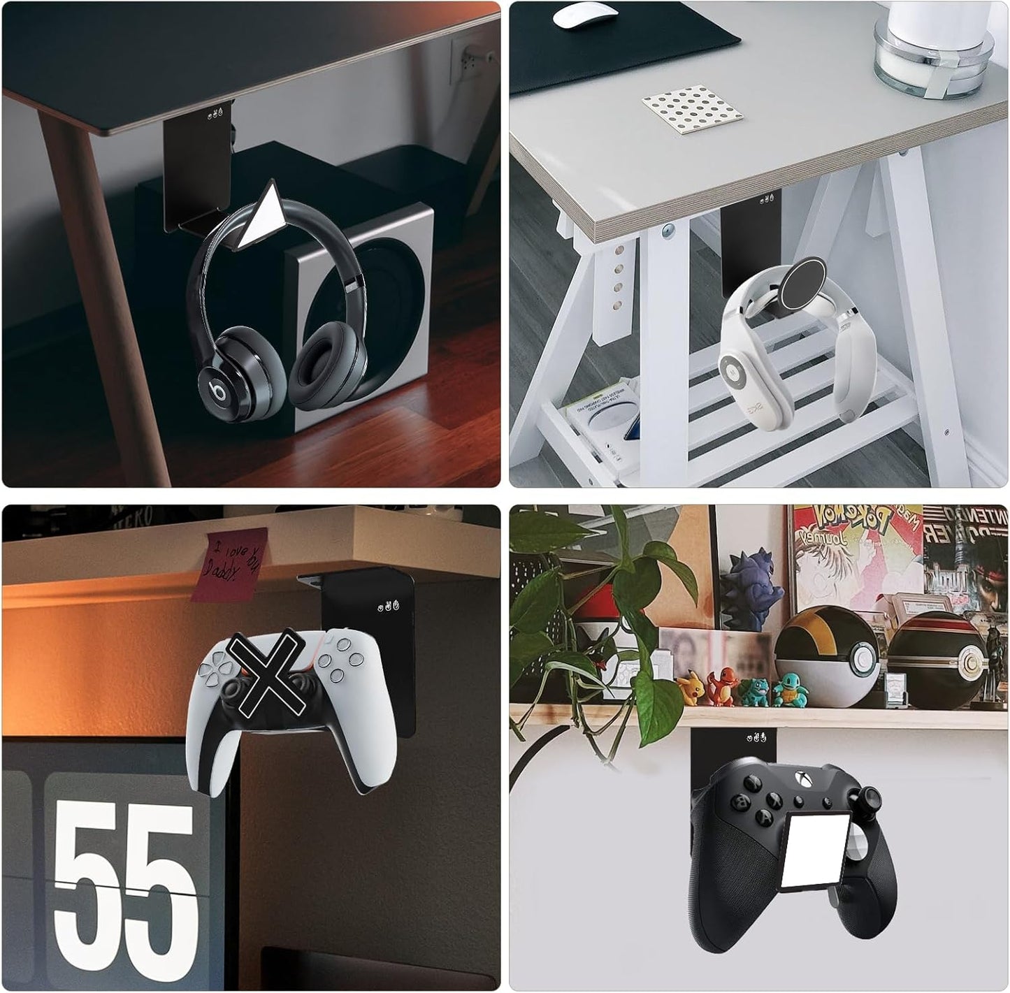 HC128 Headphone Holder Hanger for Desk, Include Adhesive Strips, Universal Headset Stand for PS4/PS5/Xbox/PC/Mac/Headphones Game Controller Hanger (X Shaped)