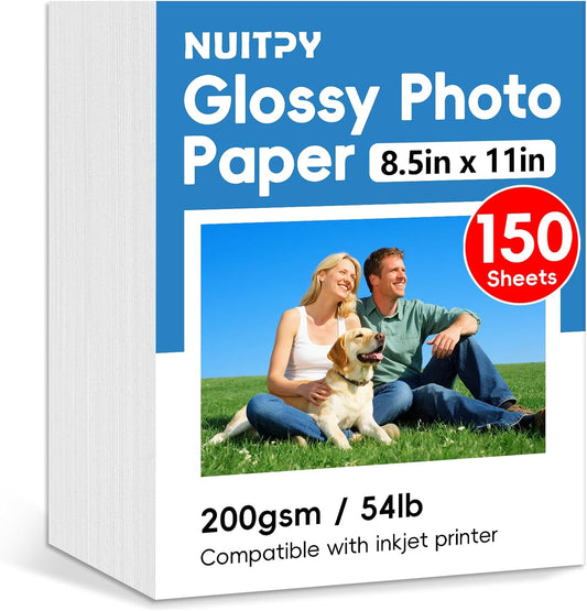 150 Sheets Glossy Photo Paper, 8.5in x 11in Inkjet Photo Printer Paper, Picture Paper for Photos, Calendars, Brochures, Cards, Menus(200gsm / 54lb)