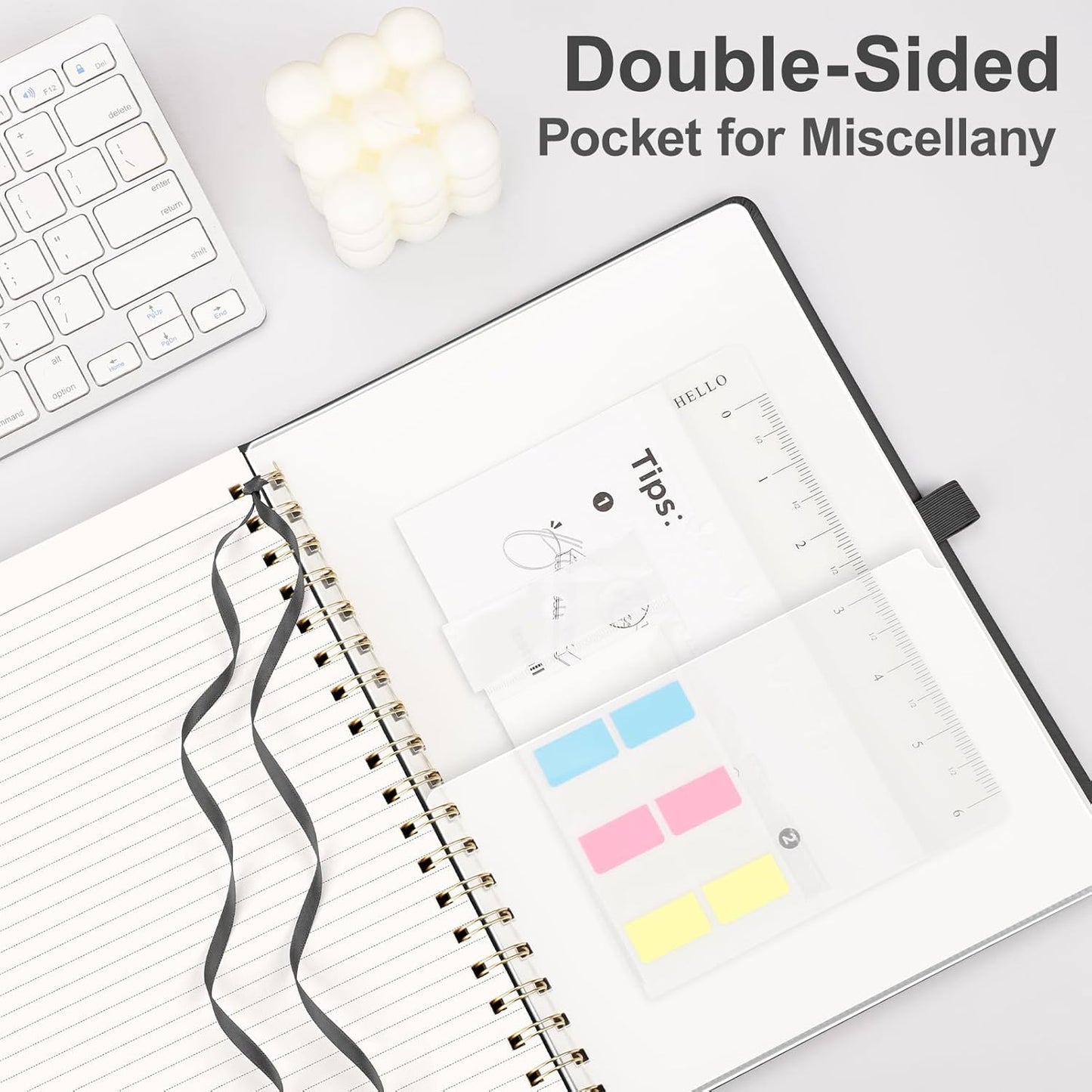 AHGXG Lined Spiral Journal Notebook, B5 Large Notebooks for Women Men, 140 Pages Hardcover Leather Notebook College Ruled, 100 GSM Paper, Notebooks for Work School Note Taking, 7.6" x 10", Black