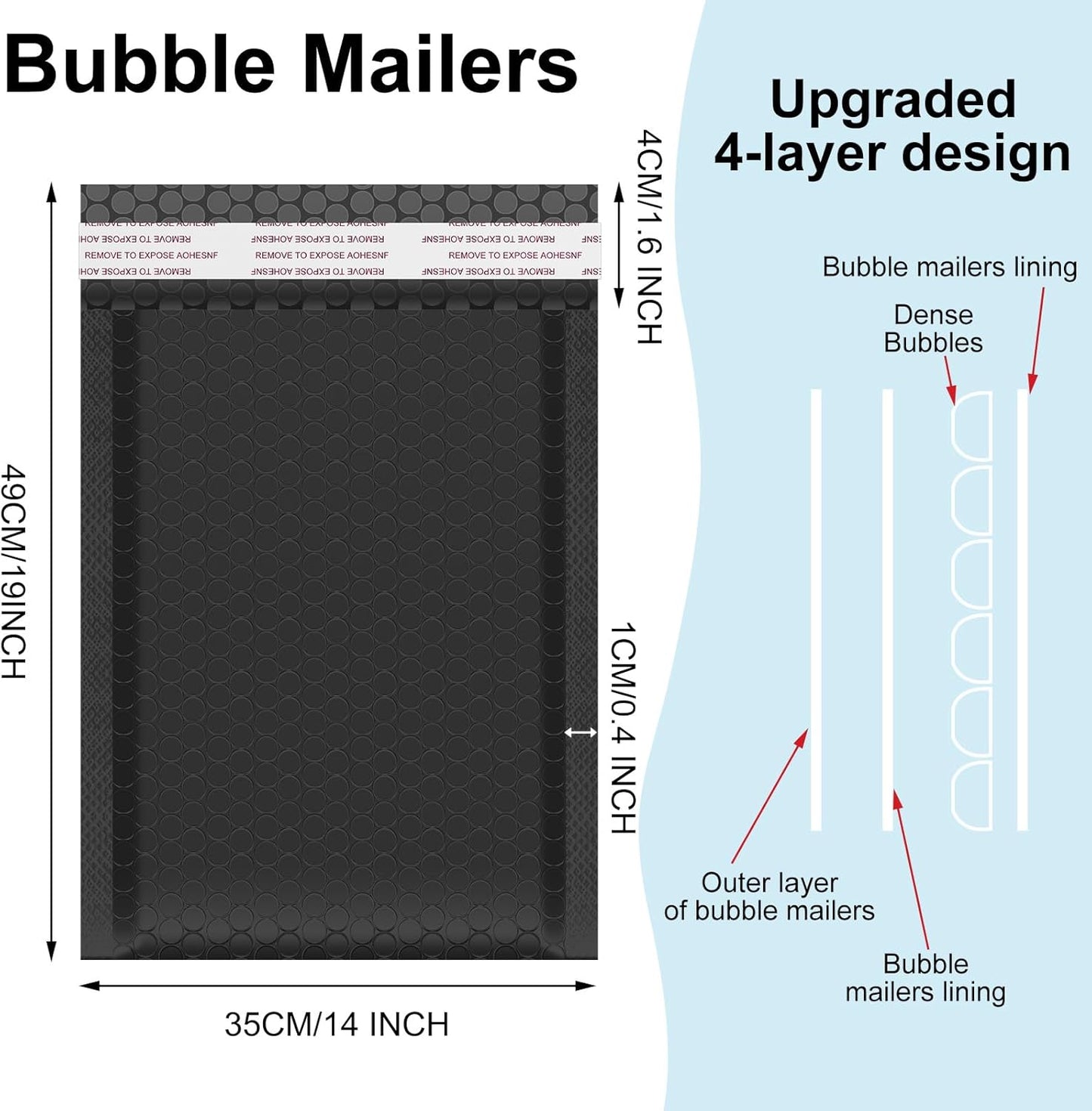 Henoyso 30 Pcs Extra Large Bubble Mailers 14 x 19 Inches Resealable Padded Envelopes Waterproof Shipping Bags Poly Padded Mailers Bulk for Mailing Packaging Small Business(Black)