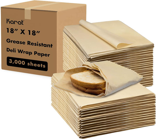 Karat [3,000 ct] 18"x18" Deli Paper Sheets | Kraft Grease-Resistant Wrapping Paper | Designed for Oversized Items, Large Trays, and Catering Needs