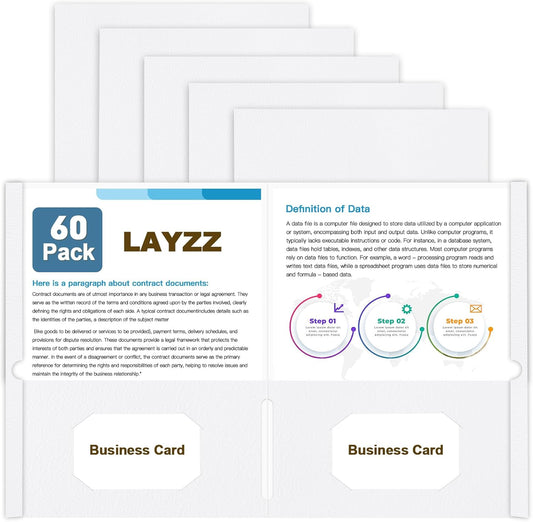 Folders with Pockets, LAYZZ 60 Pack Paper Pocket Folders, 2 Pocket File folders Fits Letter Size Paper, for School Office and Home (White)