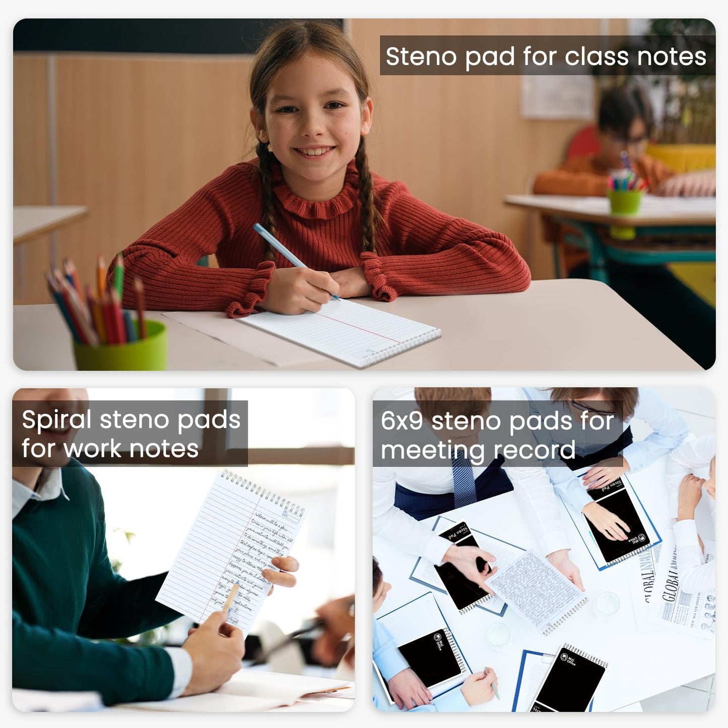 Steno Pads Spiral 6x9 12 Pack | Steno Notebooks Top Spiral Notepad | Steno Notepad 50 Sheets Each | Gregg Ruled Spirals Notebook 6x9 | Notebooks for Work.