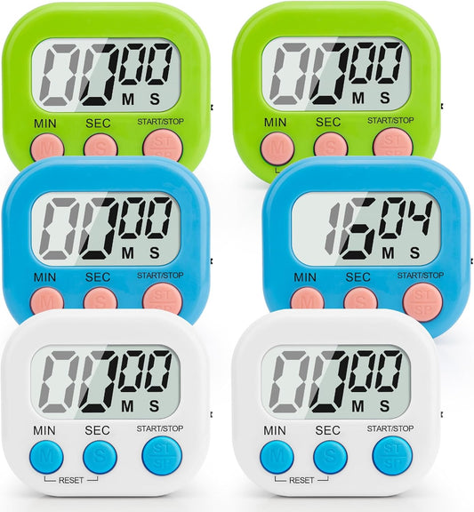 Digital Kitchen Timer, 6 Pcs Classroom Timers for Kids Teacher, Magnetic Countdown Minute Simple Timer for Cooking Study Exercise Game Baking Reading Gym Meeting Work Task (Blue/Green/White)