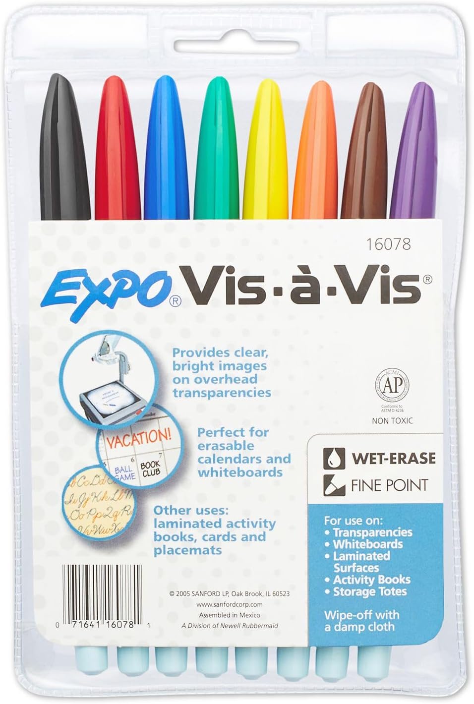 EXPO Wet Erase Markers, Semi-Permanent, Assorted Colors, Ultra Fine Tip, 8 Count - For Writing on Glass, Whiteboards, Mirrors, Calendar, Labeling, Organizing