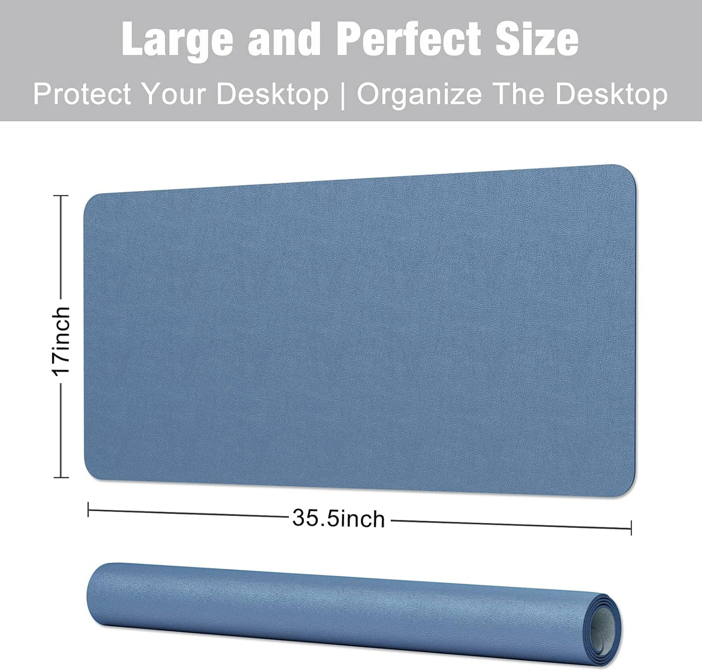 Hsurbtra Desk Pad, 35.5" x 17" PU Leather Desk Mat, XXL Extended Mouse Pad, Waterproof Desktop Blotter Protector, Non-Slip Ultra Thin Large Laptop Keyboard Writing Mat for Office Home, Dark Blue