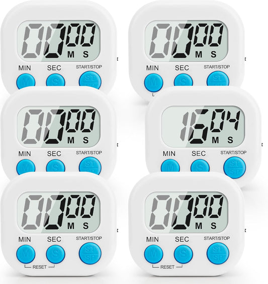 Digital Kitchen Timer, 6 Pcs White Classroom Timers for Kids Teacher, Magnetic Countdown Minute Simple Timer for Cooking Study Exercise Game Baking Reading Gym Meeting Work Task Classroom Organization