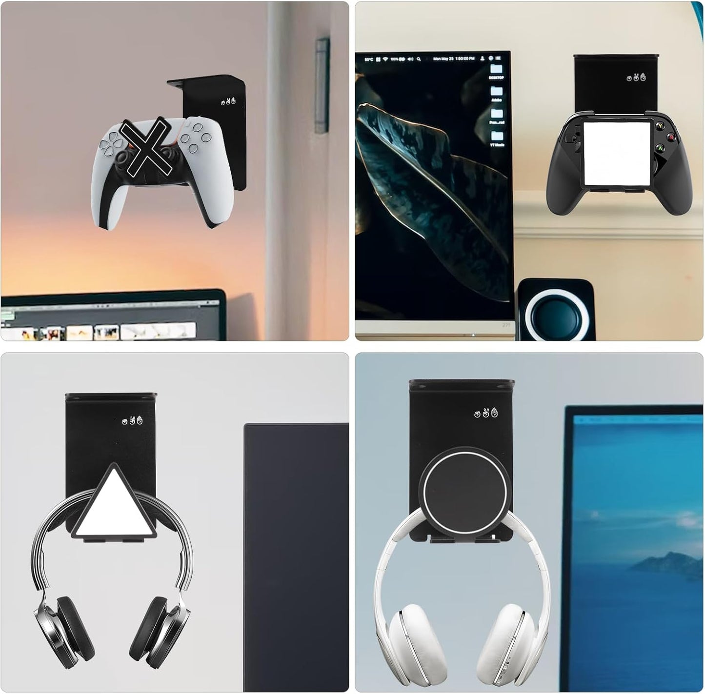 HC128 Headphone Holder Hanger for Desk, Include Adhesive Strips, Universal Headset Stand for PS4/PS5/Xbox/PC/Mac/Headphones Game Controller Hanger (Including 4 Types)