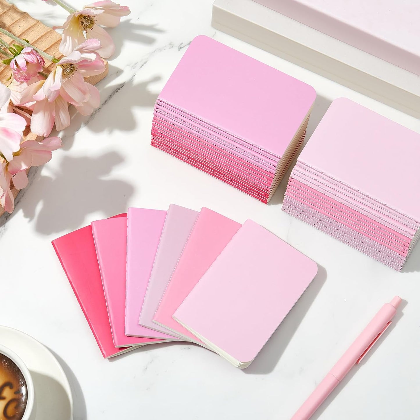 Outus 36 Pcs Pocket Notebook Mini Journal 2.5" x 4" Kraft Paper Mini Notepad Bulk Softcover Pocket Notepad Memo Diary Subject Notebooks for Student Traveler School(Pink, Blank Cover)