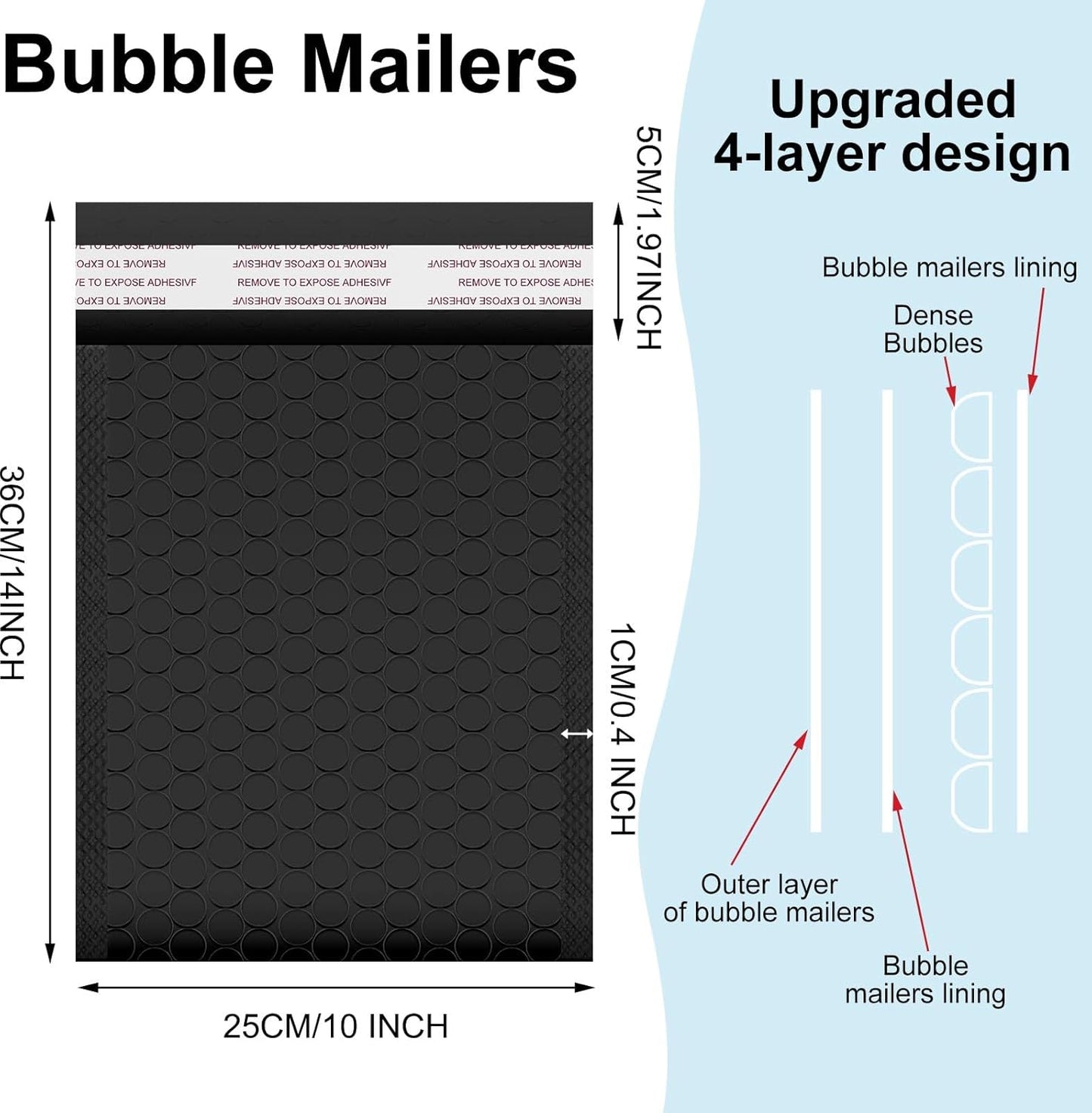 Henoyso 30 Pcs Extra Large Bubble Mailers 10 x 14 Inches Resealable Padded Envelopes Waterproof Shipping Bags Poly Padded Mailers Bulk for Mailing Packaging Small Business(Black)