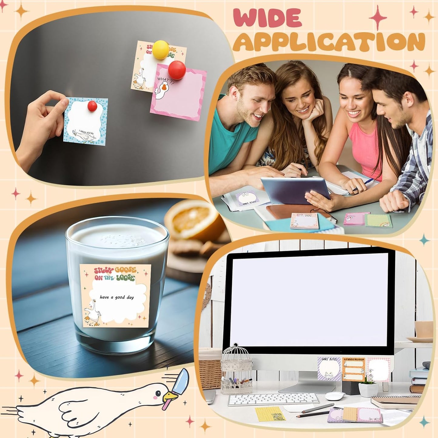 9 Pads Goose Sticky Notes Cartoon Self Stick Notepads 3x3 Inches Notes Adhesive Memo Pad Office Decor Gifts for Students School Teacher Office Meeting