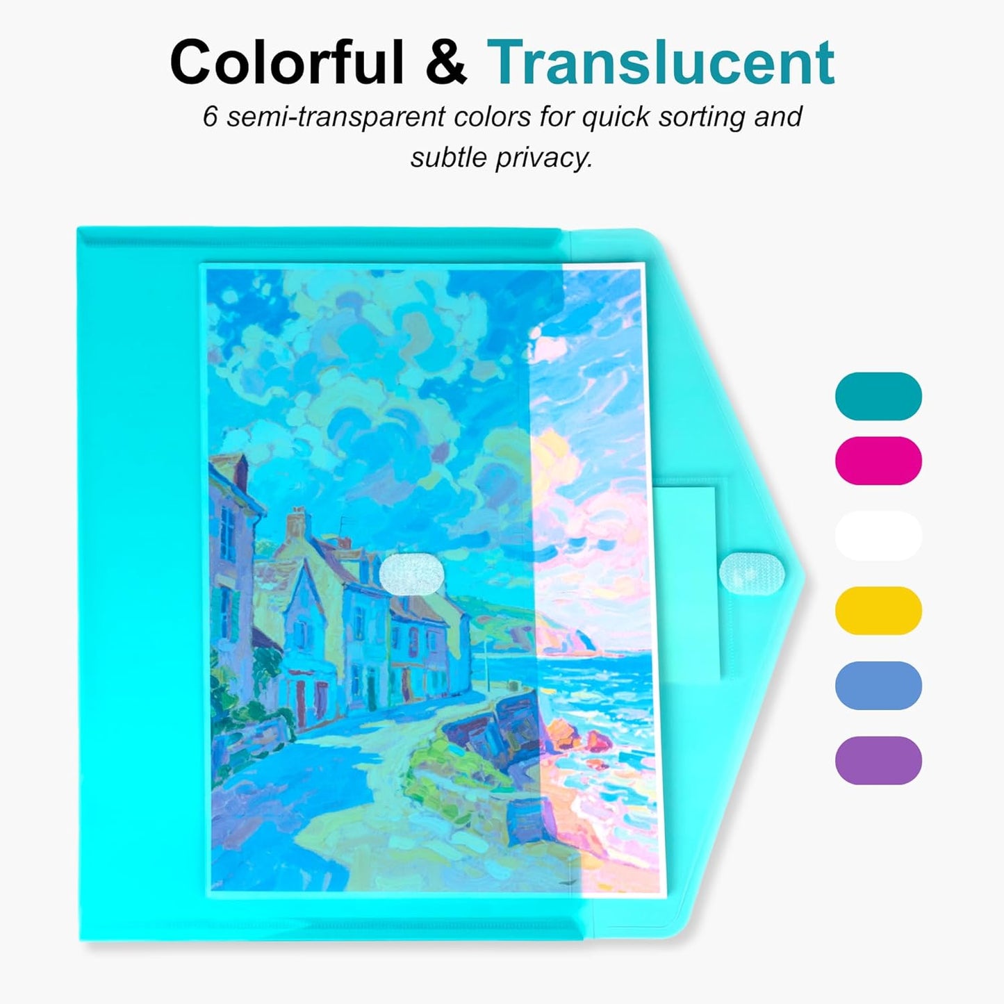 CATIFLIN 24 Pack Plastic Envelopes A4 Letter Size File Folders, Clear Poly Document Holders with Labels, Waterproof Pocket Pouches for School Office Home Organizer Supplies