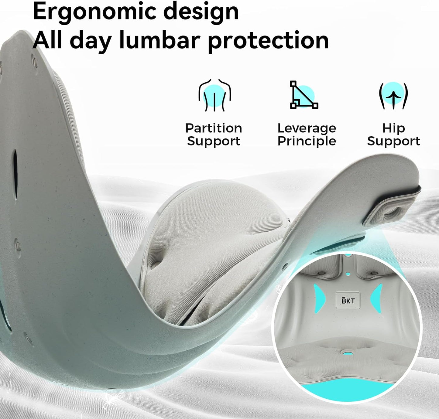 BKT Lumbar Support Seat Cushions Ergonomic Office Chair for Students Office Workers Nursing Mothers Long Sitting Outdoor Fishing Floor Chair (XL-Grey)