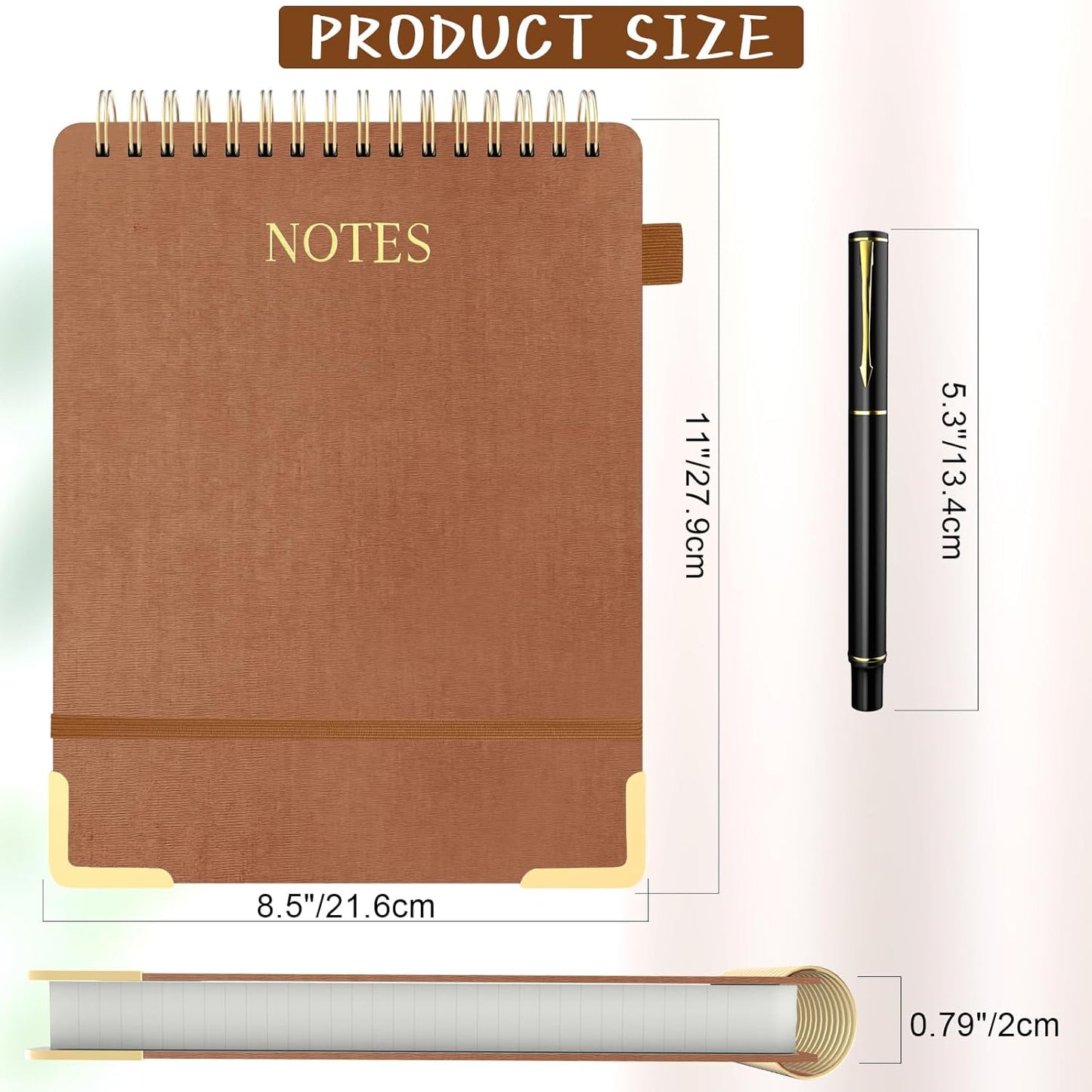 Aesthetic Top Spiral Notebook, A4 Large Linen Hardcover Top Bound Steno Pads, 240 Pages 100gsm Thick Lined Paper Left Handed Notebook Journal for Work, School, Church Writing - Brown, 8.5" x 11"