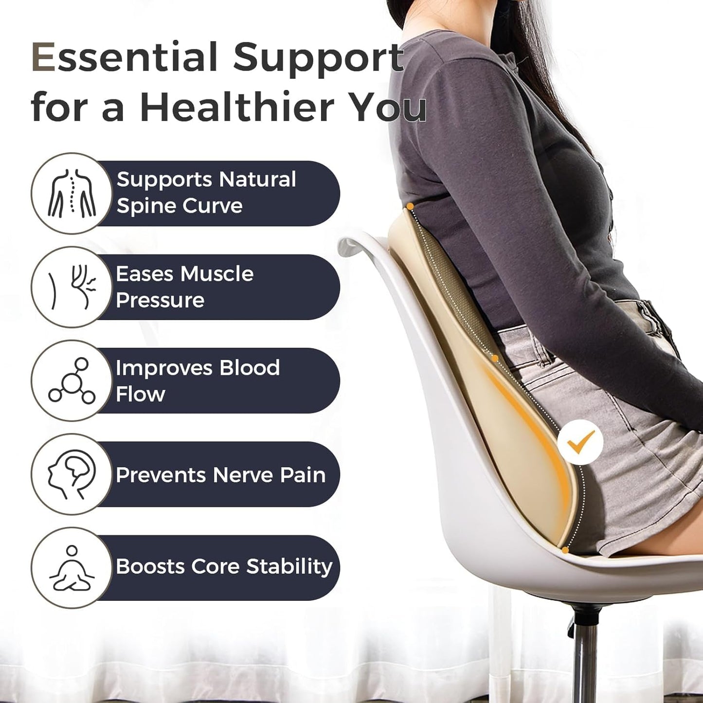 Coverado Lumbar Support Pillow for Car, Ergonomic Memory Foam Back Pillow for Office Chair, Back Cushion for Back Pain Relief, PU Leather Car Lumbar Support for Driving Seat - Beige