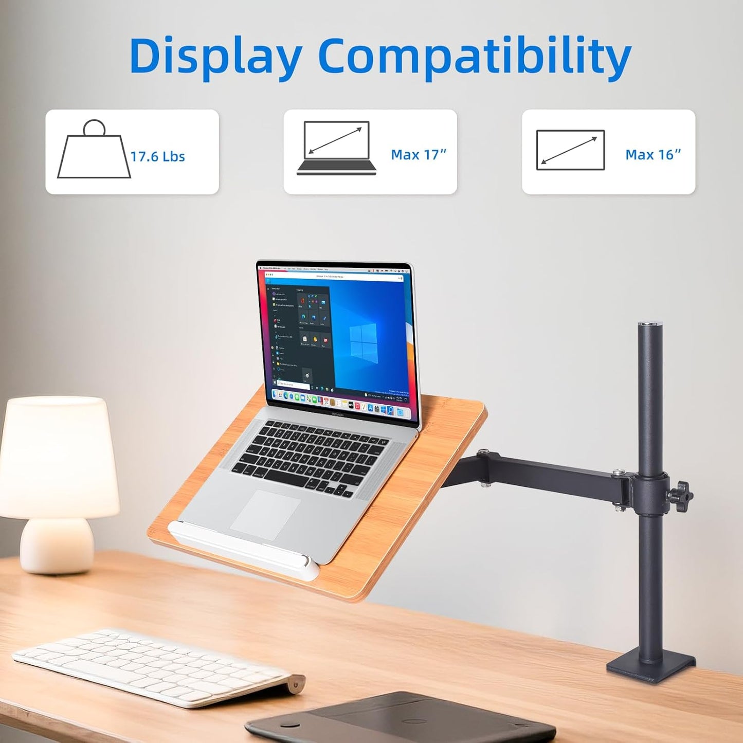 wishacc Premium Height Adjustable Book Stand - Clamp-On Tabletop Holder with Sturdy Page Clips | Aluminum Alloy & Wood Construction for Reading