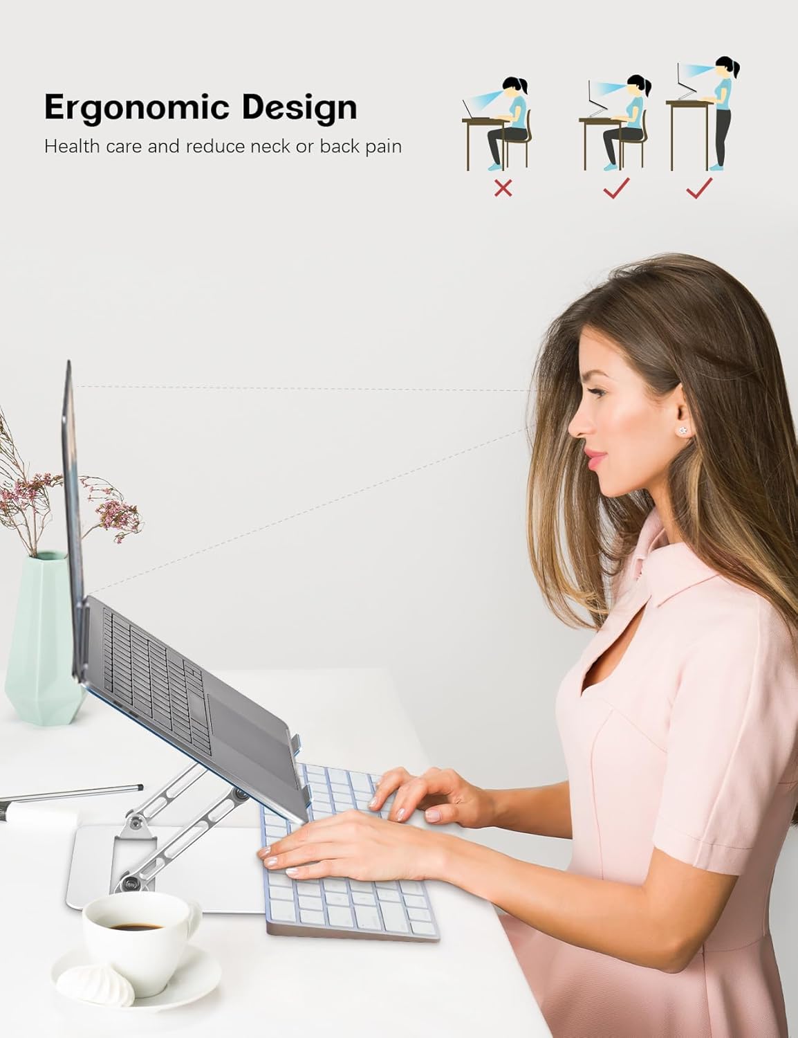 Adjustable Laptop Stand for Desk,Portable Laptop Stand Holder and Riser,Foldable Aluminum Notebook Computer Stands for MacBook Air Pro HP Lenovo Dell Samsung, 10-15.6 inch (Sky Blue-Silver)