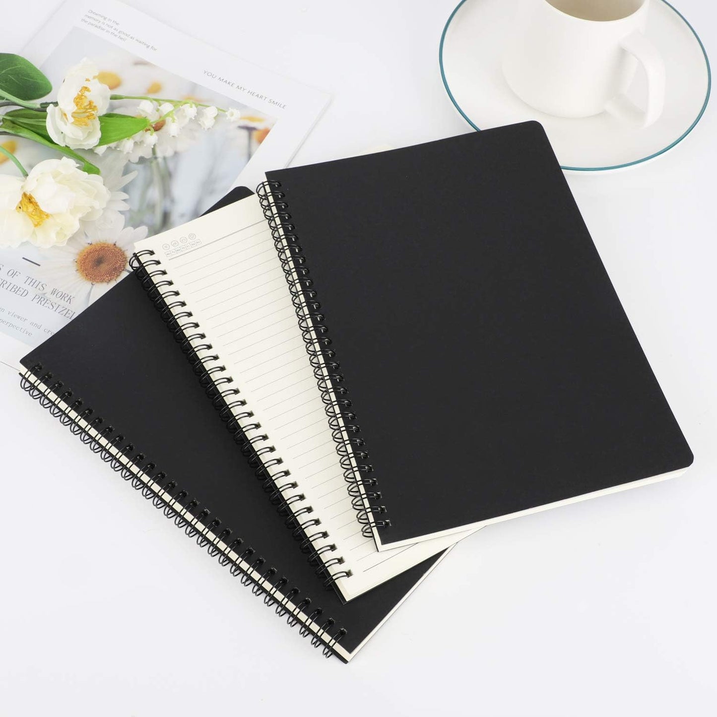 EUSOAR Spiral Lined Notebook, B5 3packs 7.3"x10.2" 120 Pages Black Hardcover Ruled Travel Writing Notebooks Journal, Memo Notepad Sketchbook, Students College Office Business Subject Diary Book