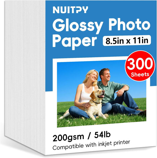 300 Sheets Glossy Photo Paper, 8.5in x 11in Inkjet Photo Printer Paper, Picture Paper for Photos, Calendars, Brochures, Cards, Menus(200gsm / 54lb)