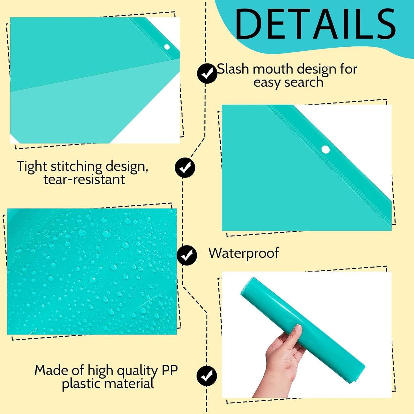 Maitys 50 Pack Binder Pockets 3 Hole Punch Clear Plastic Document Folders Binder Organizer Store Letter Size 8.5x11 Inch Paper Folders with Pockets Slash File Jacket for Office (Bright Colors)