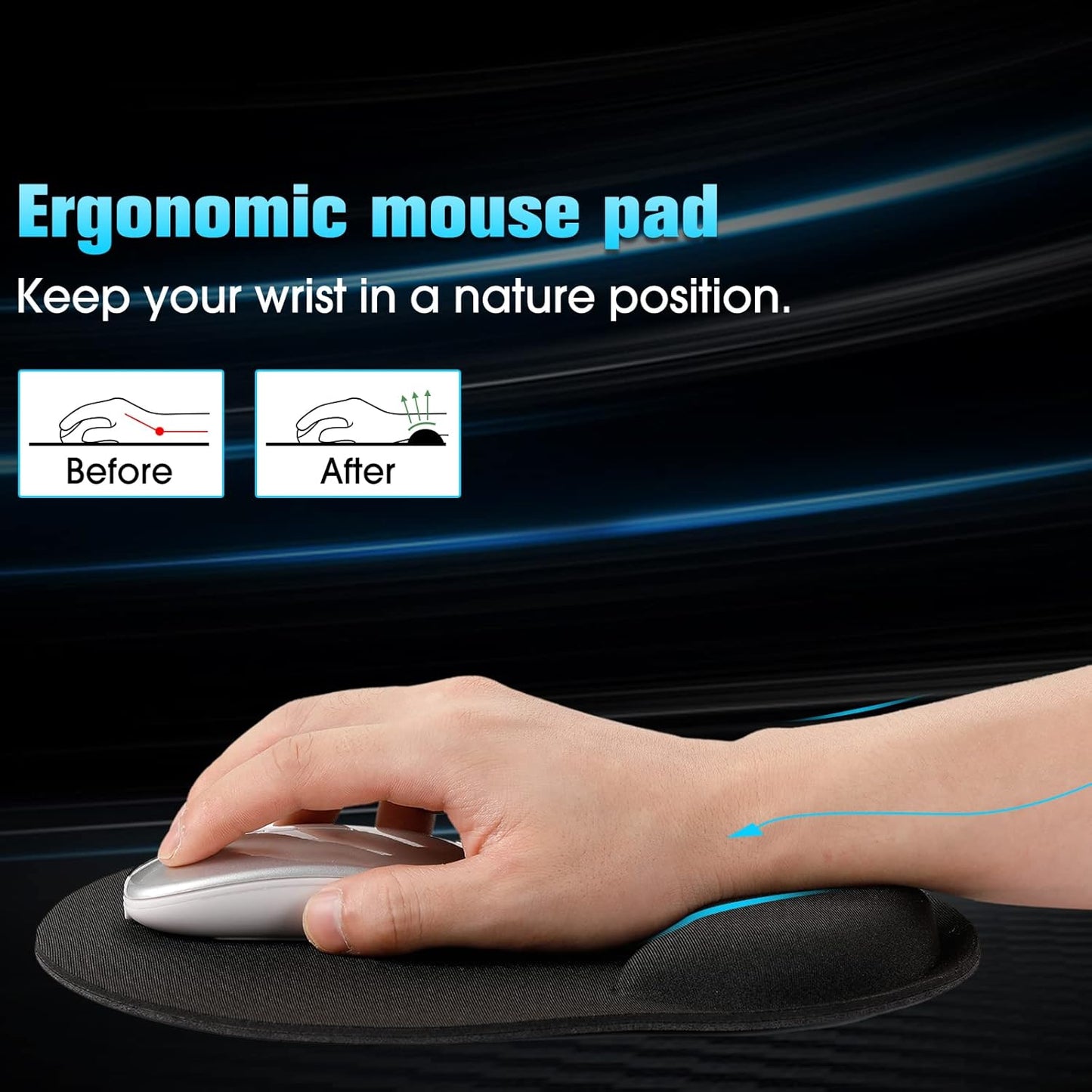 Yunsailing 12 Pcs Ergonomic Mouse Pad and Keyboard with Wrist Support Set Arm Rest Wrist Combo Gel Memory Foam Key Board Pad for Computer Laptop Gaming Office Typing Pain Relief