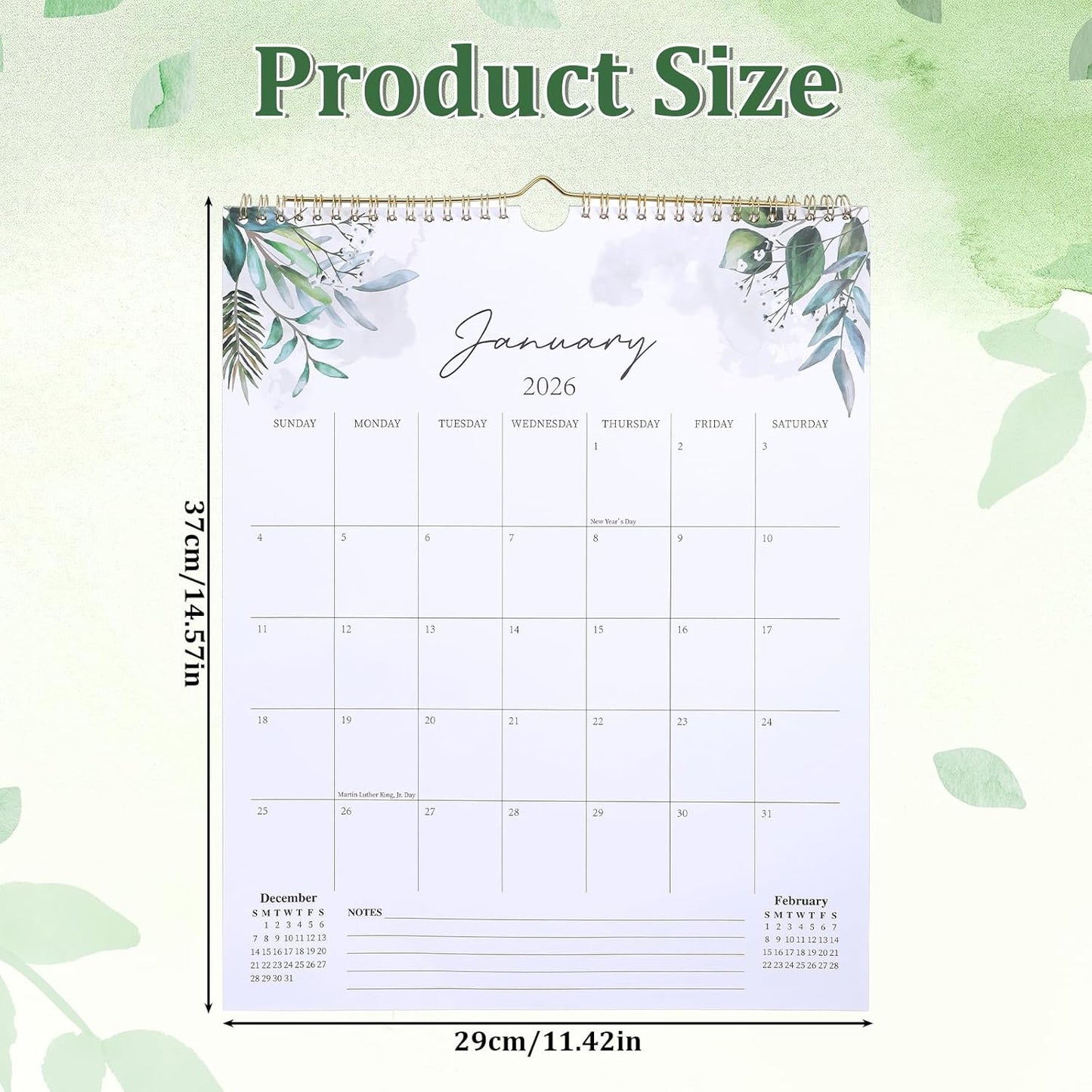Aesthetic Large Wall Calendar 2026, January 2026 to December 2026 Twin-Wire Binding Monthly Calendar 14" x 11" Thick Paper Easy Planning Notepad Calendars for School Home Office Supplies