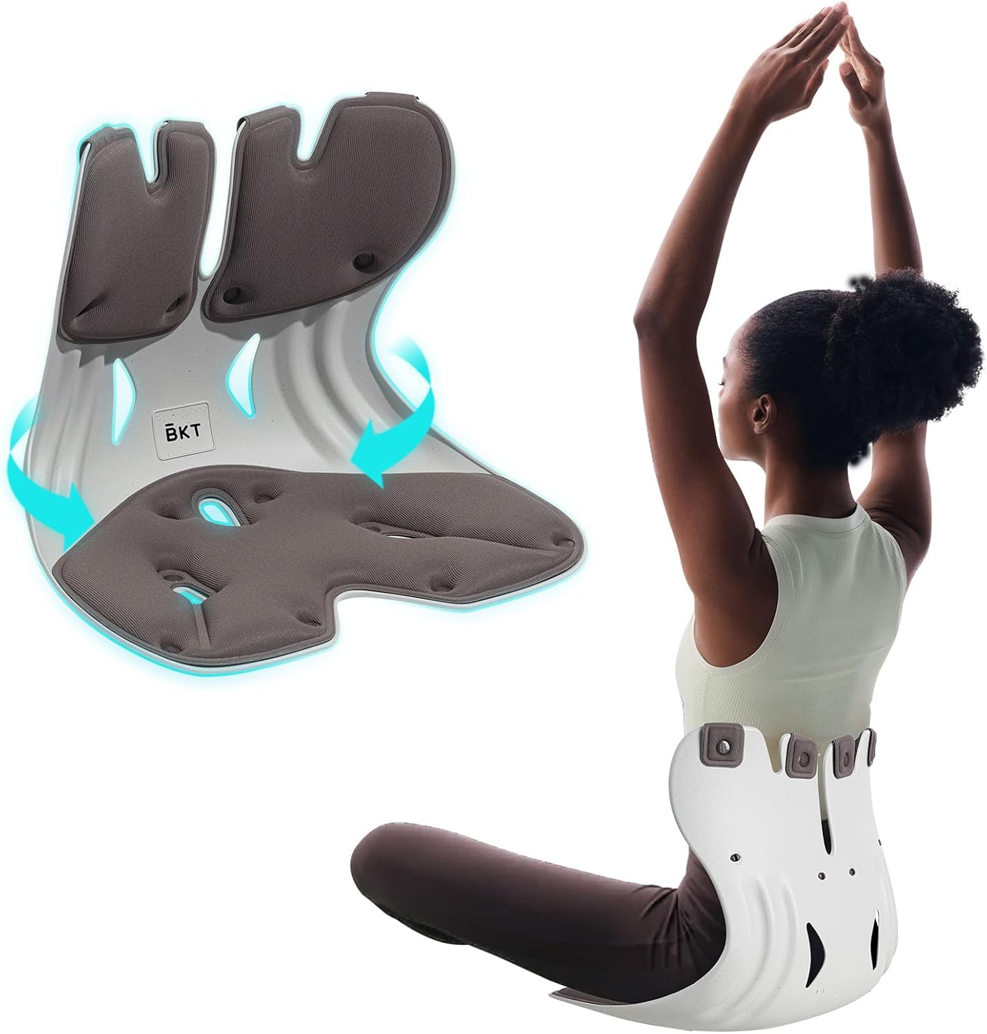 BKT Lumbar Support Seat Cushions Ergonomic Office Chair for Students Office Workers Nursing Mothers Long Sitting Outdoor Fishing Floor Chair (L-Mocha)