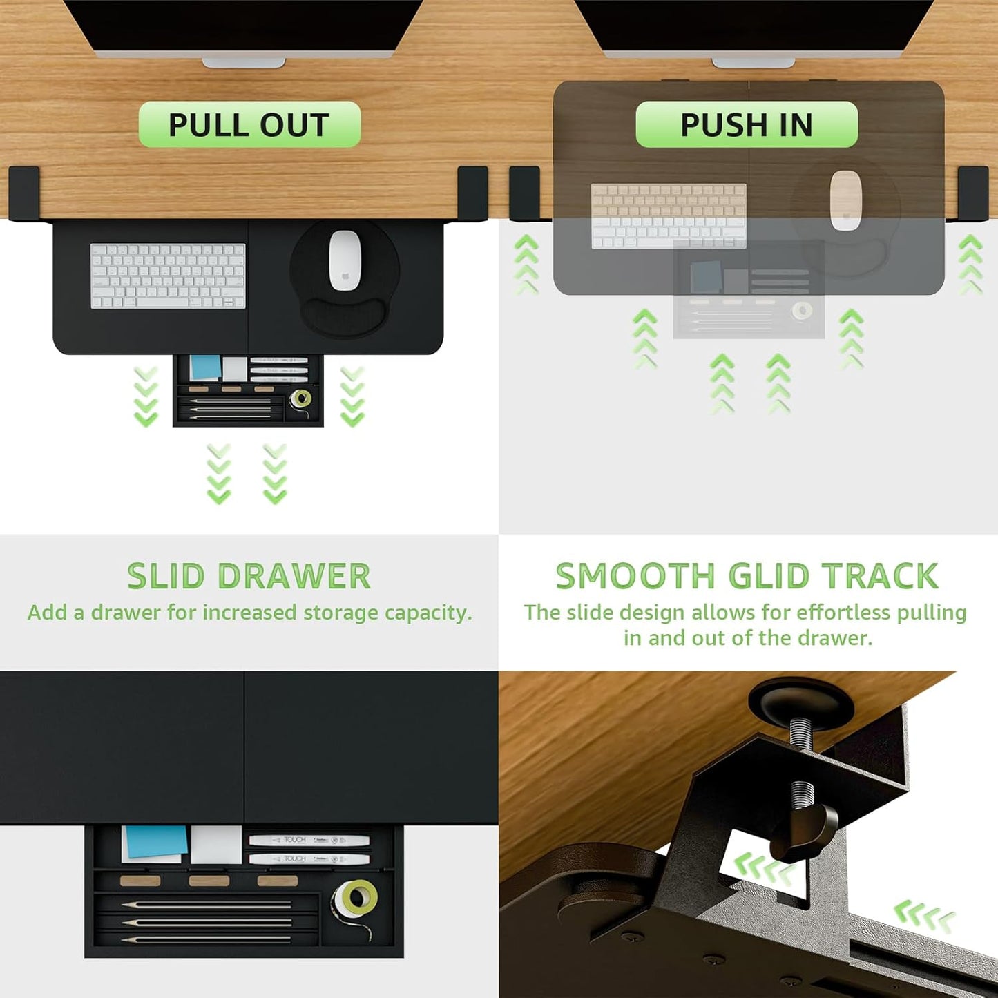 Desktop Keyboard Tray, Under Desk Pull Out, 26.77" X 11.81" Large Size Keyboard Tray with C-Clip Mount, Easy Installation, Computer Keyboard Stand, for Home Study and Office