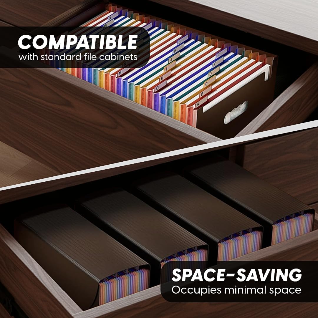 Plastic Accordion File Organizer, 26 Pockets Expandable File Folder Organizer, A4 Letter Size Filing Organizer with Colorful Tabs, Elastic Cord, 60 Paper Clip, Label & Stickers for Office School Home