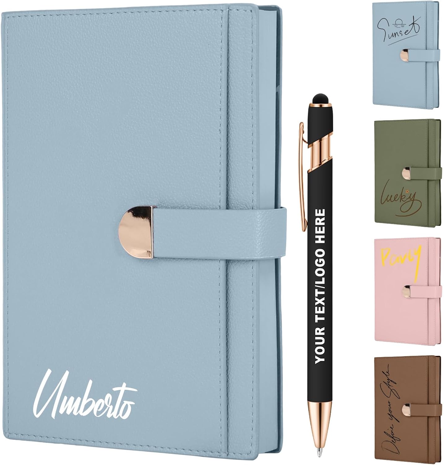 ENOMY Personalized A5 Notebook &10 PC Pens Set Custom Notebook 300 Pages Personalized Journal with Storage Pocket for Writing College Office Business Gift, Blue