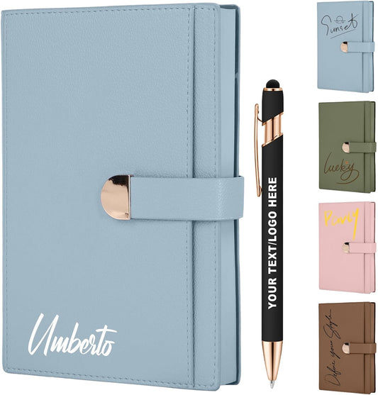 ENOMY Personalized A5 Notebook &10 PC Pens Set Custom Notebook 300 Pages Personalized Journal with Storage Pocket for Writing College Office Business Gift, Blue