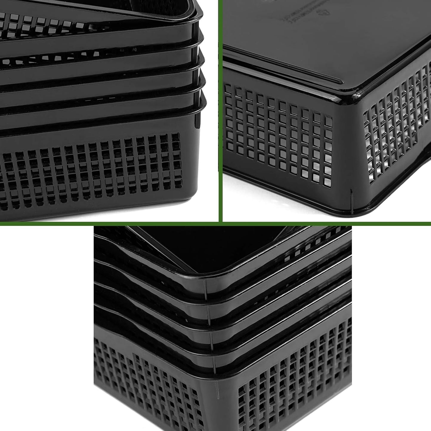 A4 Size Plastic Paper Storage Trays,Desktop File Organizer Baskets,6-Packs (Black)