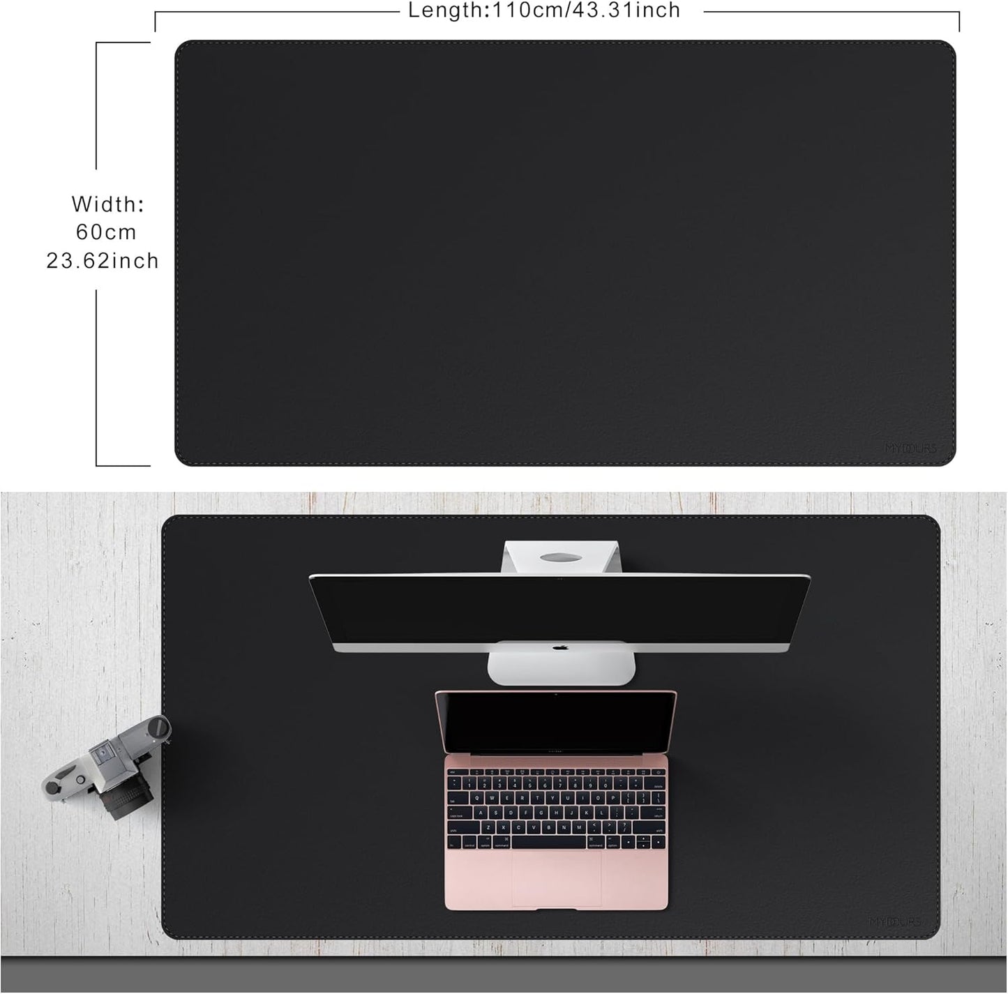 Mydours 43" x 24" Extra Large Desk Pad XXL, Desk Protector Mat with PU Leather, Large Desk Blotter Mat for Office, Home & Writing, Full Desk Pad for Keyboard and Mouse (Black)