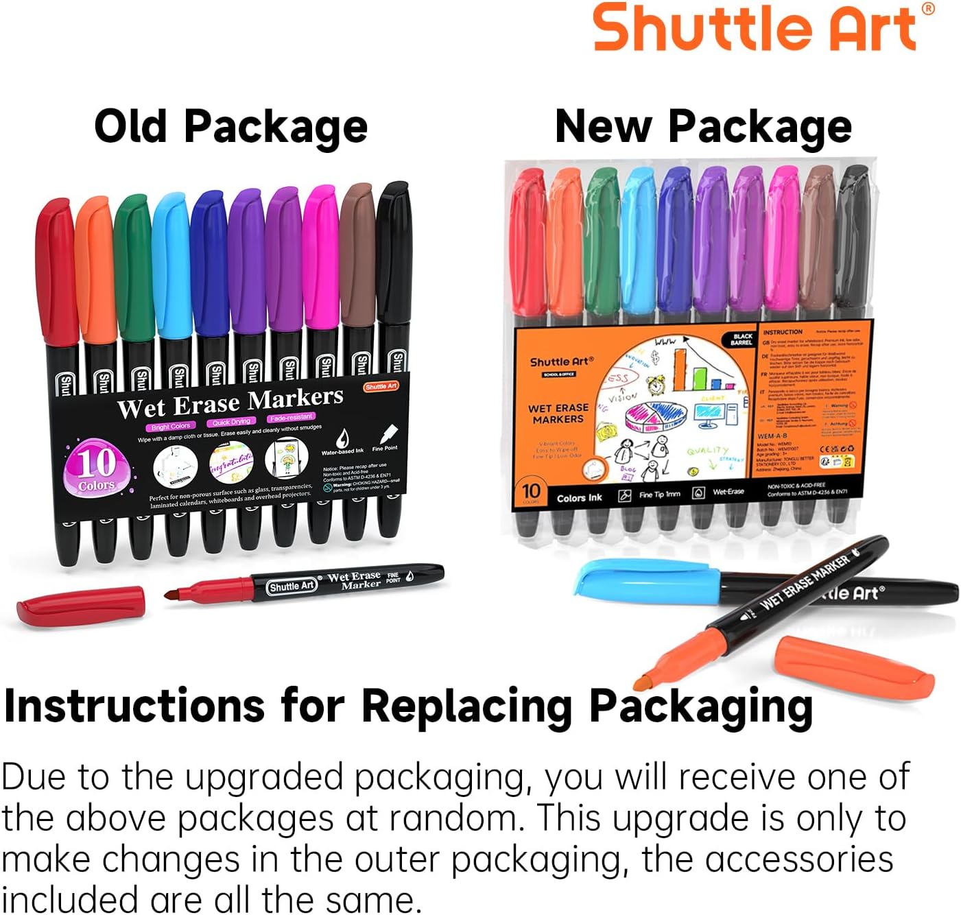 Shuttle Art Wet Erase Markers, 10 Colors 1mm Fine Tip Smudge-Free Markers, Use on Laminated Calendars, Overhead Projectors, Schedules, Whiteboards, Transparencies, Glass, Wipe with Water