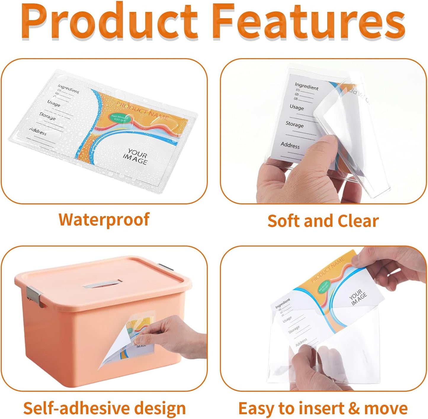 44 Pack Labels for Storage Bins, 3×5 Inches Index Card Holder Organizer, Clear Adhesive Pockets, Plastic Label Holders for Tote Library Card Bins Box Drawer Classroom Organization