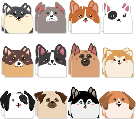 Yinder 24 Pads Cute Sticky Notes Fun Kawaii Animal Sticky Notes Pads Bulk Cartoon Memo Self Adhesive Gift for Christmas Veterinary Office School Tab Party Supplies(Dogs)