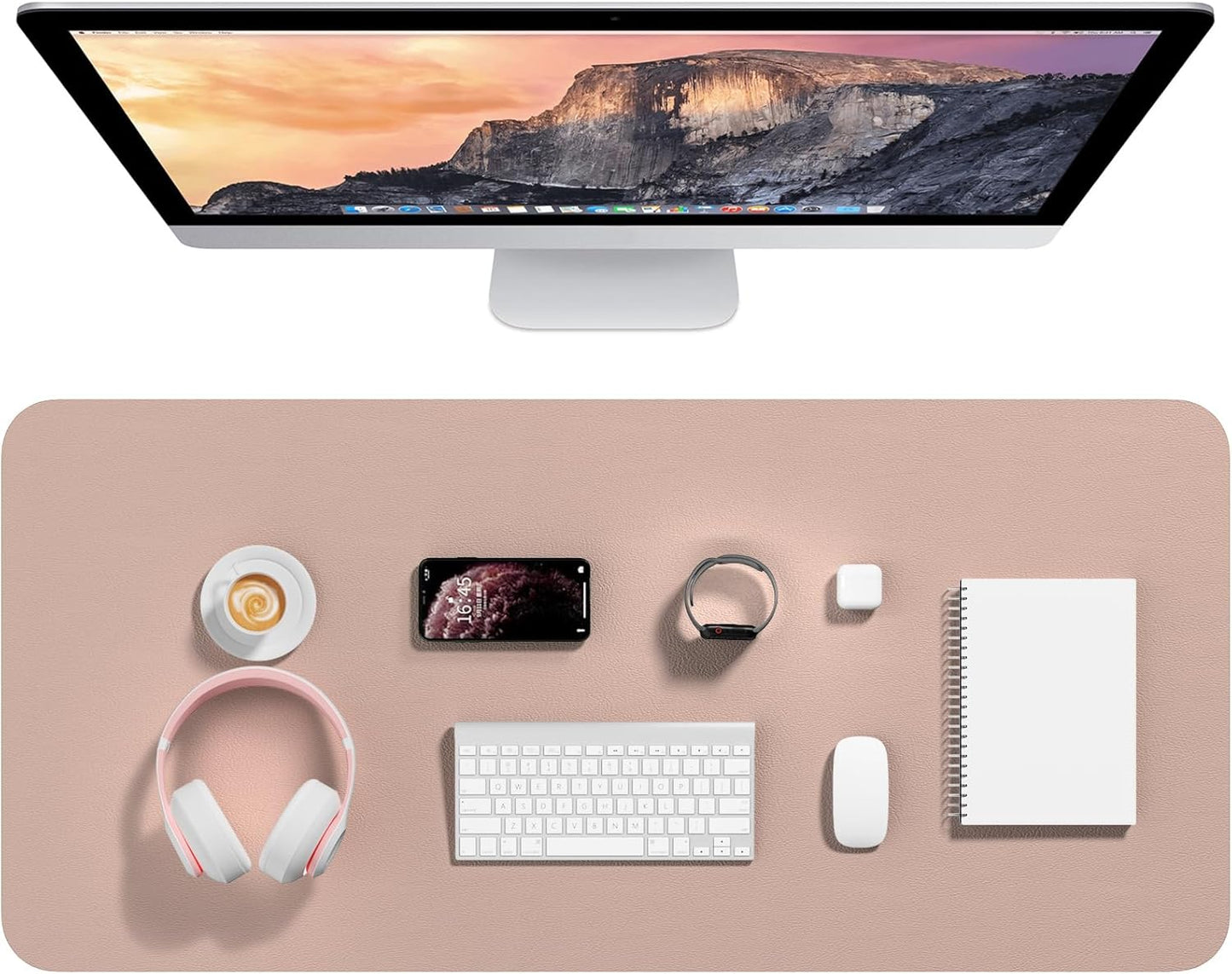 Hsurbtra Desk Pad, 35.5" x 17" PU Leather Desk Mat, XXL Extended Mouse Pad, Waterproof Desktop Blotter Protector, Non-Slip Ultra Thin Large Laptop Keyboard Writing Mat for Office Home, Beige Apricot