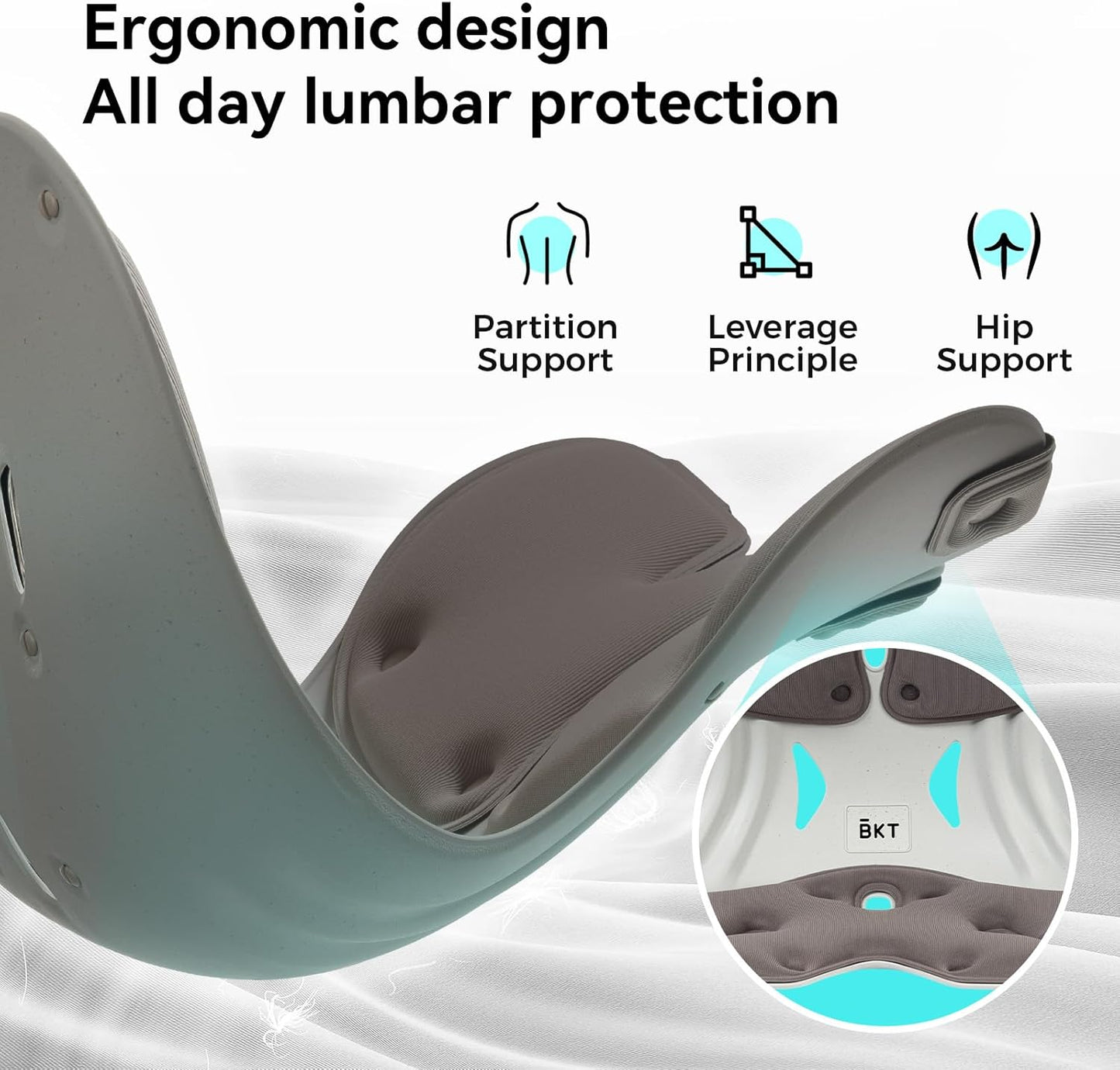 BKT Lumbar Support Seat Cushions Ergonomic Office Chair for Students Office Workers Nursing Mothers Long Sitting Outdoor Fishing Floor Chair (L-Mocha)