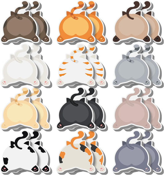 Yinder 24 Pads Cute Sticky Notes Fun Kawaii Animal Sticky Notes Pads Bulk Cartoon Memo Self Adhesive Gift for Christmas Veterinary Office School Tab Party Supplies(Fresh Cat)