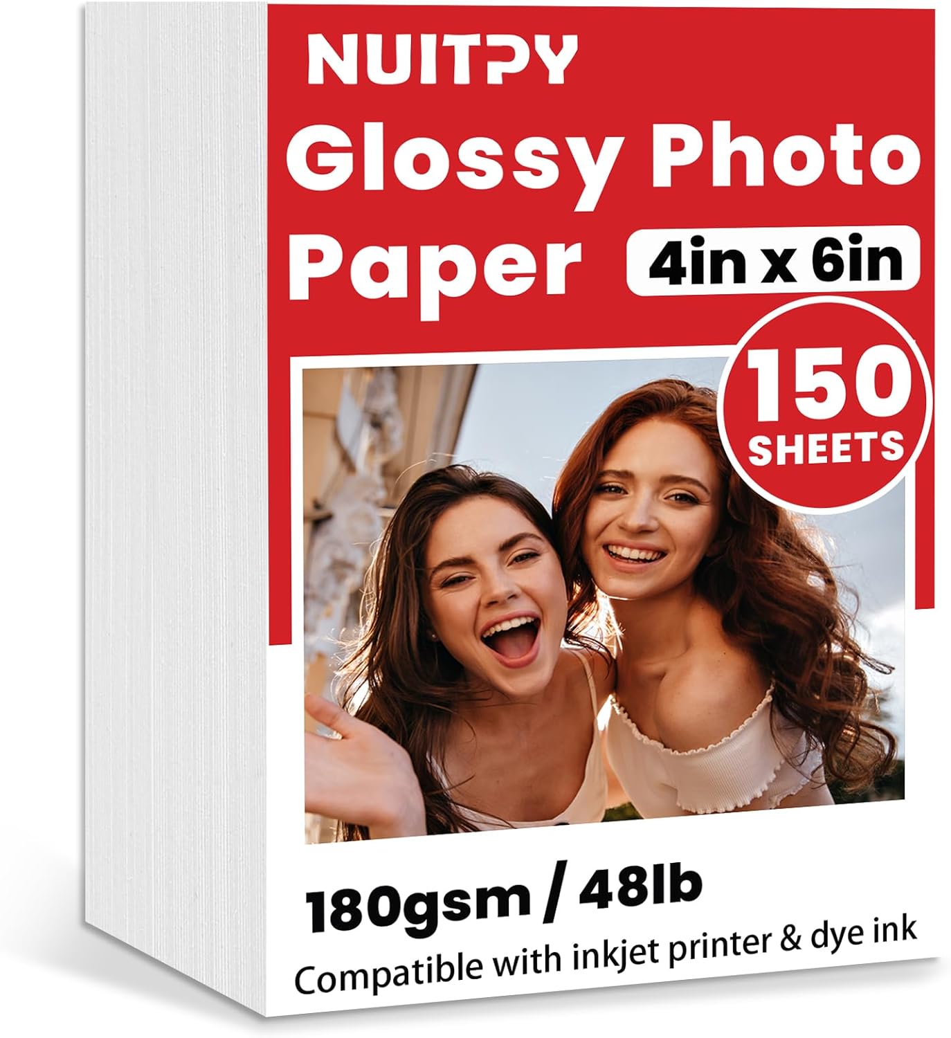 150 Sheets Glossy Photo Paper, 4in x 6in Inkjet Photo Printer Paper, Picture Paper for Photos, Calendars, Brochures, Cards, Menus(180gsm / 48lb)