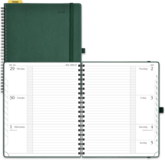 POPRUN 2026 Weekly and Monthly Planner Calendar, January 2026 - December 2026,Large 8.5'' x 10.5'' Spiral Bound Appointment Book, Includes Monthly Tabs, Inner Pocket,Soft Cover - Army Green