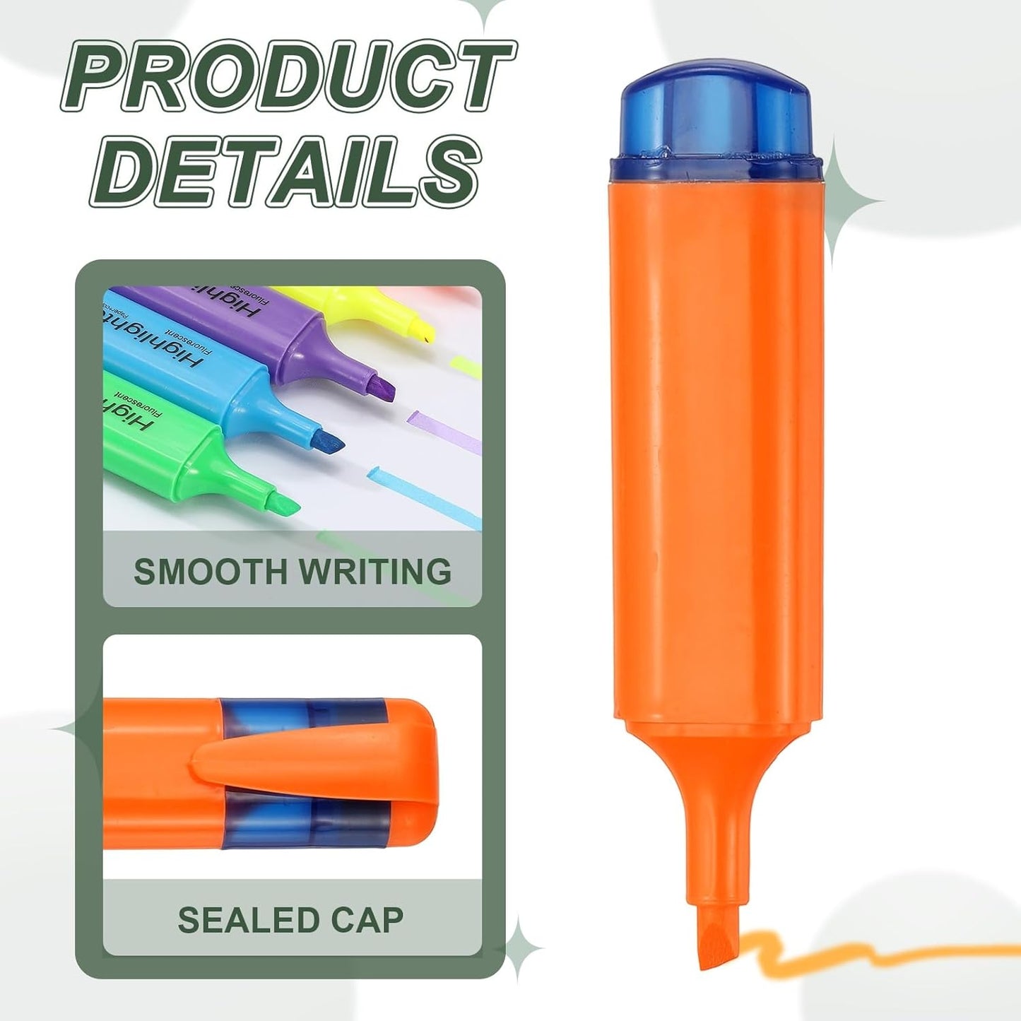 PATIKIL Cute Highlighters, 3 Pack no Bleeding High Lighters Colored Marker Pens Large Capacity Big Bulk Pastel for Office Supplies Books Journal Studying DIY Home, Light Orange