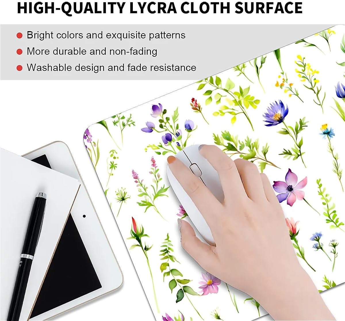 Square Mouse Pad Beautiful Flowers Plants 4, Personalized Premium-Textured Custom Mouse Mat Design, Washable Mousepad Cloth, Non-Slip Rubber Base Computer Mouse Pads for Wireless Mouse