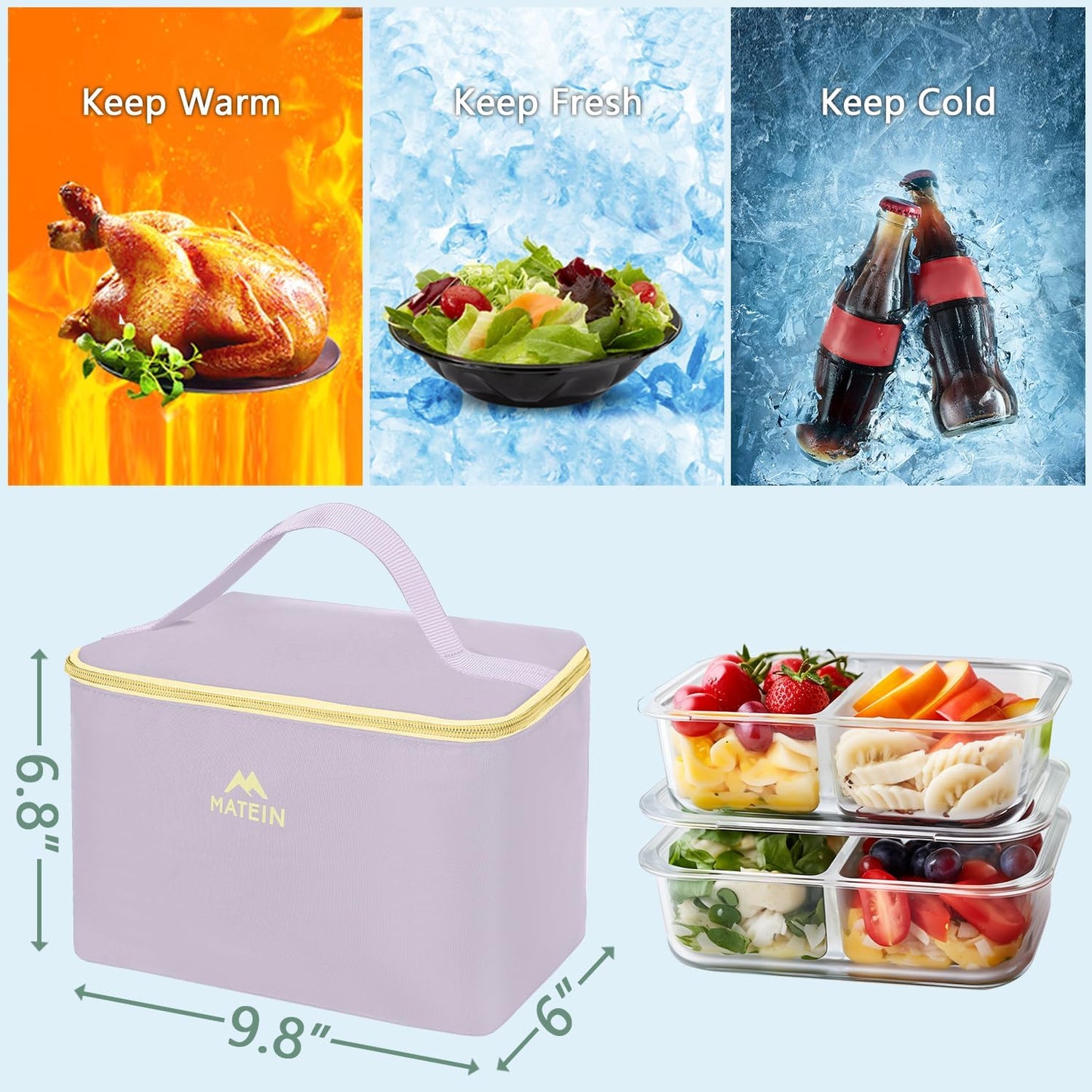 MATEIN Rolling Briefcase for Women, Rolling Work Bag with Wheels & Detachable Cart Fit 15.6 Inch Laptop, Roller Laptop Tote Bag with Insulated Lunch Box for Teacher Commute Office Work College, Purple