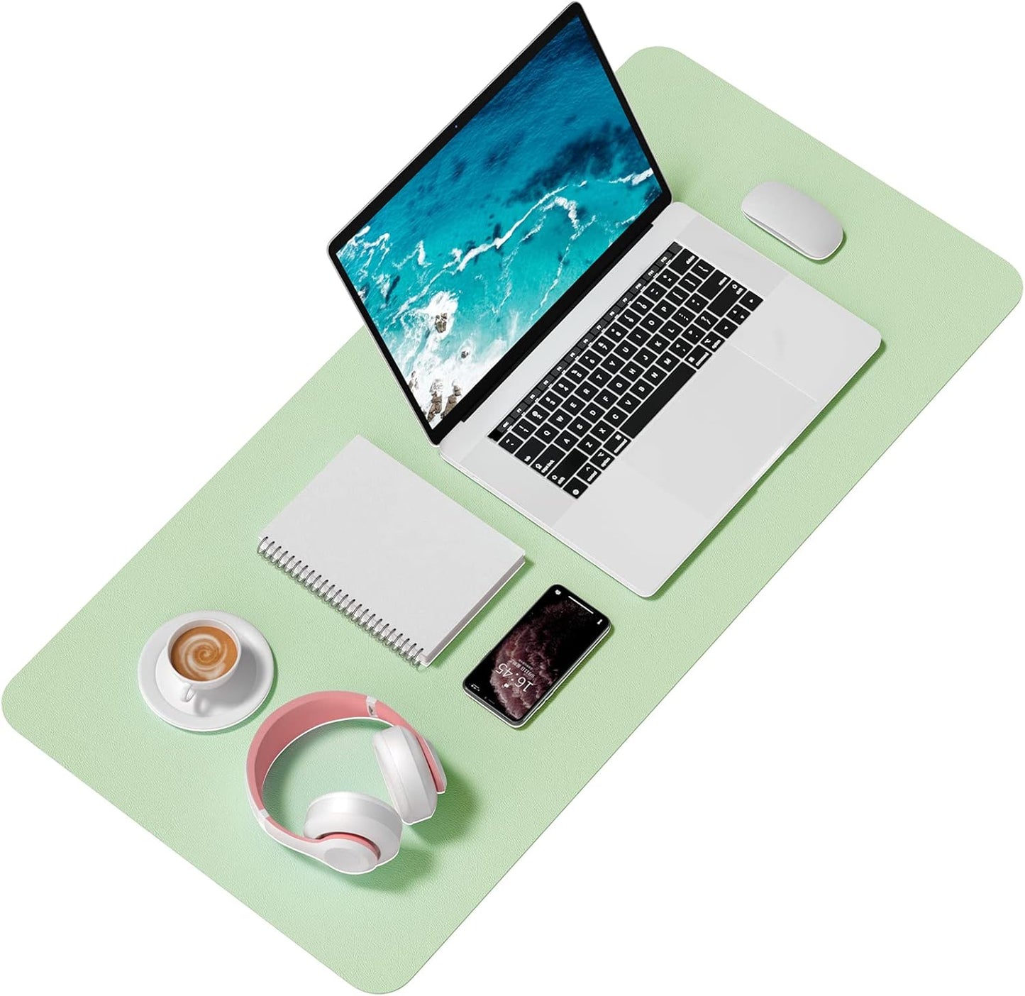 Hsurbtra Desk Pad, 35.5" x 17" PU Leather Desk Mat, XXL Extended Mouse Pad, Waterproof Desktop Blotter Protector, Non-Slip Ultra Thin Large Laptop Keyboard Writing Mat for Office Home, Lake Green