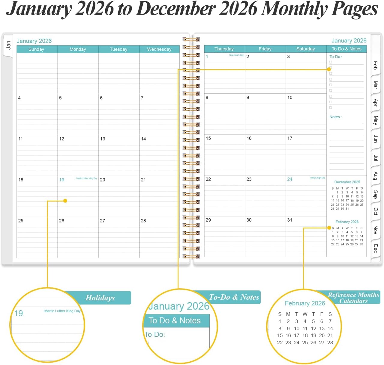 2026 Planner - 8.5" x 11" Weekly Monthly Planner from January 2026 to December 2026, Planners 2026 with 12 Monthly Tabs, Inner Pocket, Elastic Closure, Teal Leaf