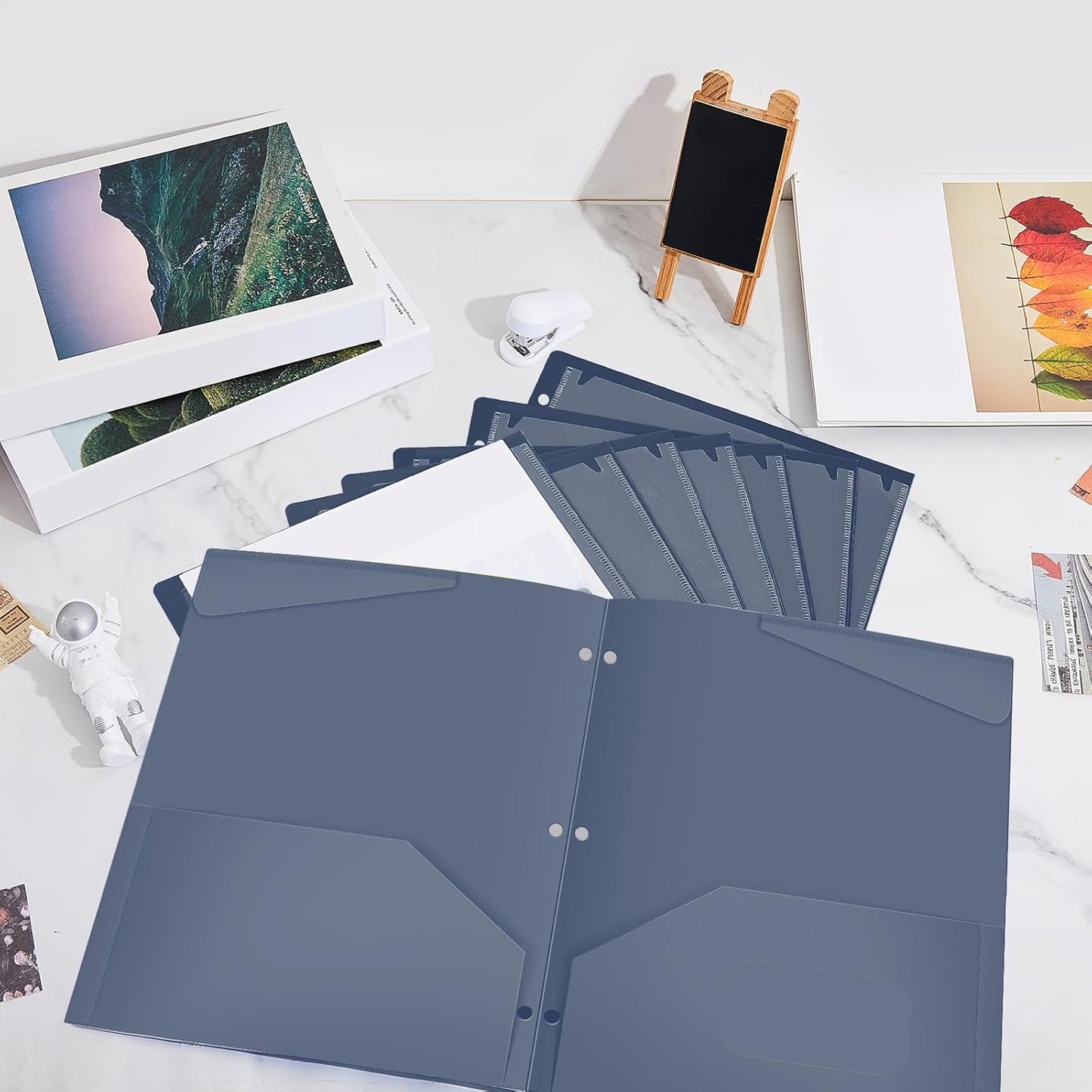 Henoyso 36 Pcs 2 Pocket Plastic Folders with Clear Front Pocket 3 Hole Punched File Folder Letter Size Take Home Documents Holder for Paper Holder Office Business Back to School Supply (Navy Blue)