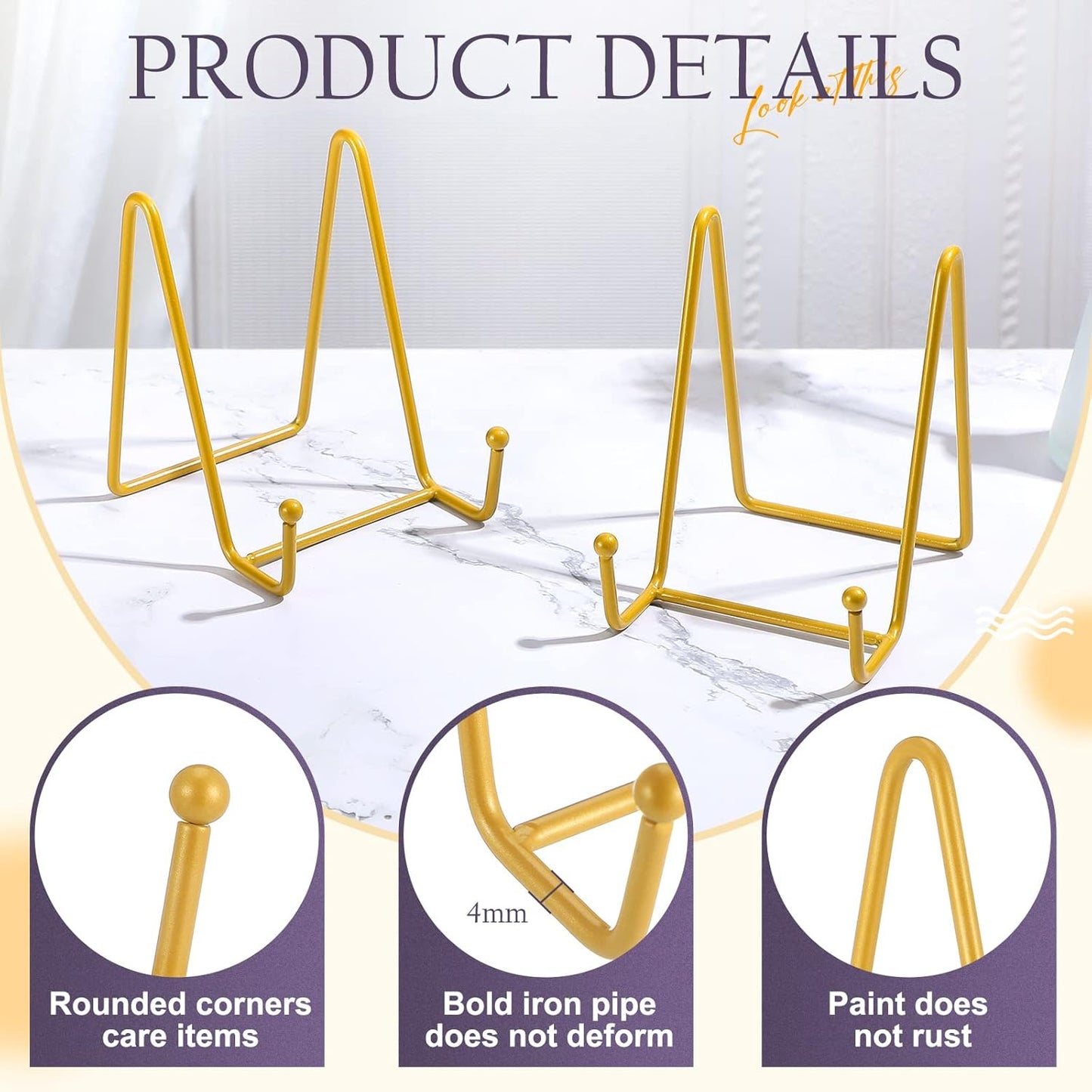 Mixweer 12 Pcs Book Stands for Display Metal Picture Frame Stand Book Plate Picture Holder Easels Photo Holder for Decorative Display(4.3 Inch,Gold)