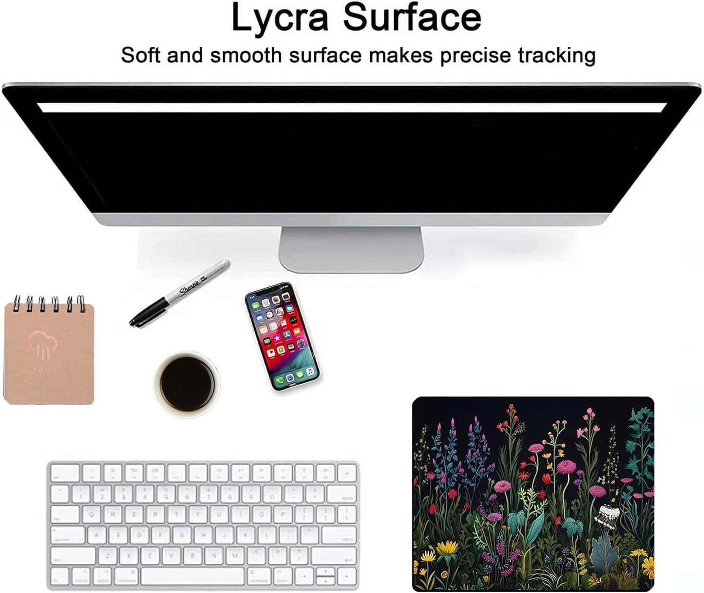 Black Beauty Blue Flowers Plants Mouse Pad,Brightly Colored Unique Design Computer Mousepad with Non-Slip Rubber Base for Women,Washable Mousepads Computer Mouse Pads for Desk Laptop Wireless Mouse