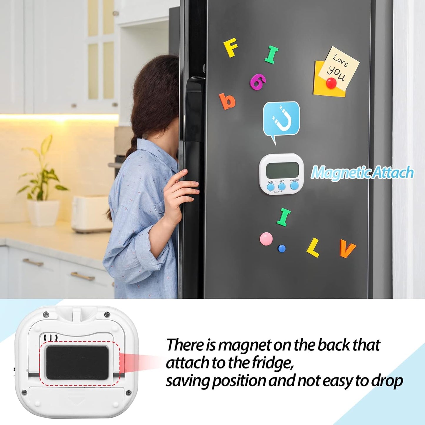 Weewooday 24 Pcs Digital Kitchen Timer Magnetic Timer Bulk On/Off Switch Minute Second Count up Countdown Loud Alarm for Exercise Cook Baking (Black,White)